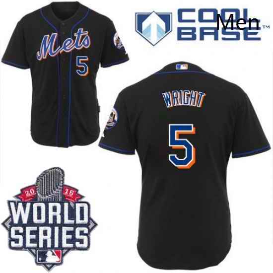 Mens Majestic New York Mets 5 David Wright Replica Black Cool Base 2015 World Series MLB Jersey